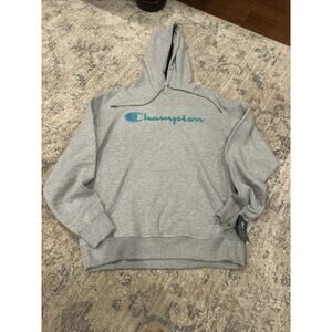 NWT CHAMPION Sz Large Grey Cotton Blend Jersey Men's Sweatshirt Hoodie Pullover